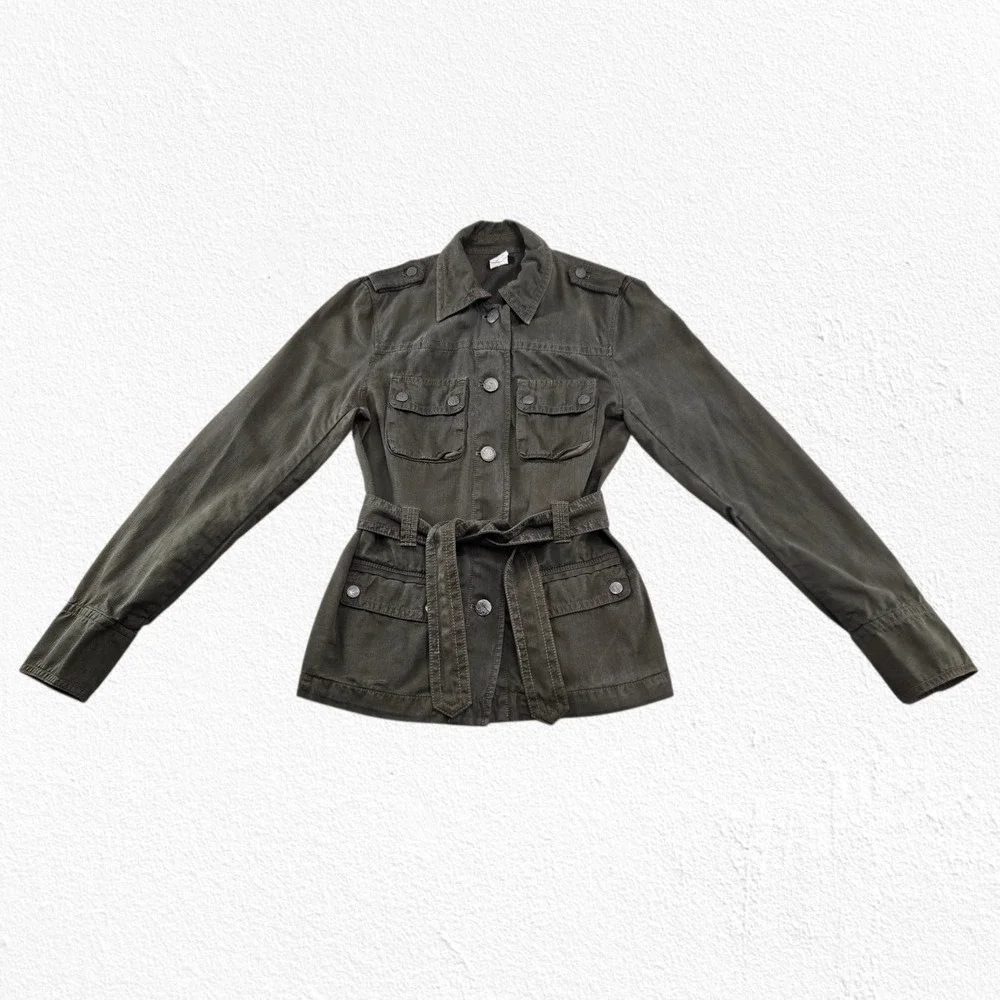J. Crew Olive Green Utility Jacket Silk Blend Belted Military Style Size Small